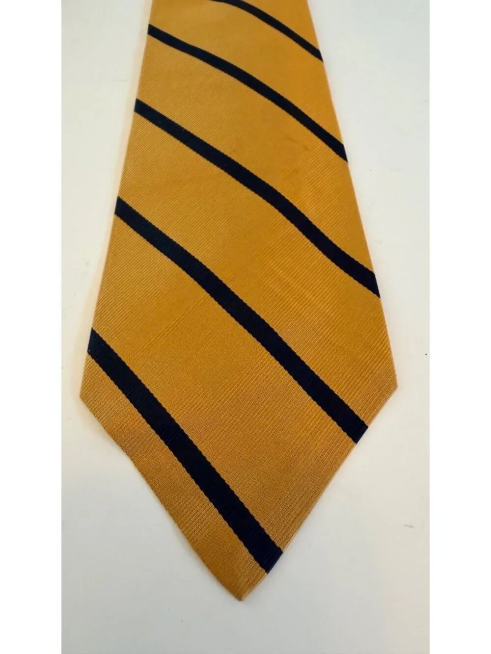 Polo By Ralph Lauren Gold & Navy Blue Striped 100% Silk Handmade Tie Made In USA